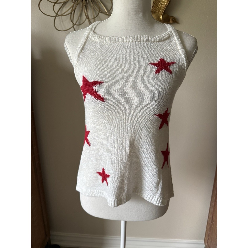 Freshman 1996 XS Red White Star Knit Sweater Tank Cross Back Y2K Americana